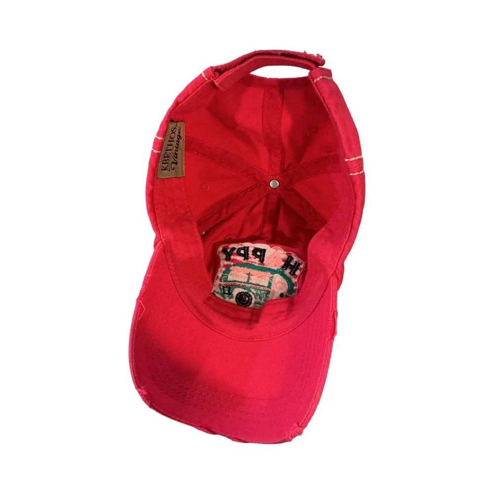 KBETHOS Vintage Happy Camper Distressed Baseball Cap Hot Pink Embroidered Hat